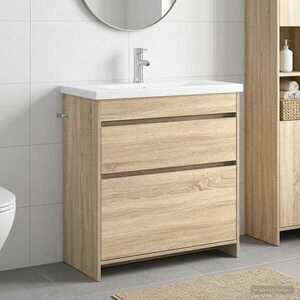Imagine vidaXL Set de mobilier pentru baie Stejar Sonoma 81 x 40 x 84, 5 cm