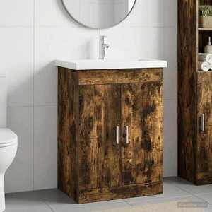 Imagine vidaXL Set de mobilier pentru baie Stejar fumuriu 61 x 40 x 84, 5 cm