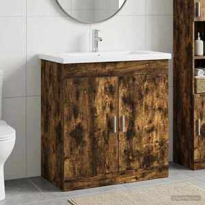 Imagine vidaXL Set de mobilier pentru baie Stejar fumuriu 81 x 40 x 84, 5 cm