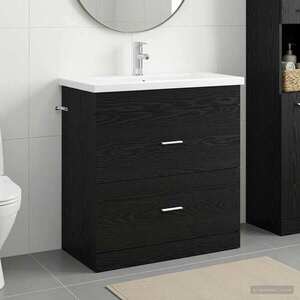 Imagine vidaXL Set de mobilier pentru baie Stejar Negru 81 x 40 x 84, 5 cm