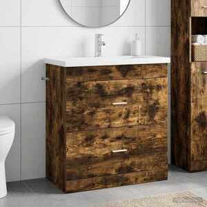 Imagine vidaXL Set de mobilier pentru baie Stejar fumuriu 81 x 40 x 84, 5 cm