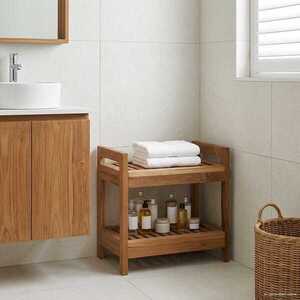 Imagine vidaXL Raft pentru baie natural 45 x 30 x 45 cm Lemn solid de tec