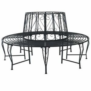 Imagine vidaXL Bancă cu arbori Ø 160 x 89 cm Oțel Negru Rotund