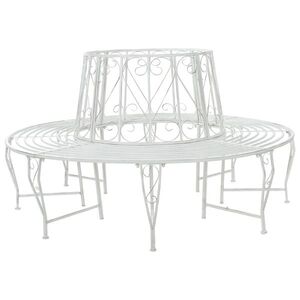 Imagine vidaXL Bancă cu arbori 8-Număr de locuri Ø 160 x 89 cm Oțel Alb Antic