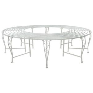 Imagine vidaXL Bancă cu arbori 8-Număr de locuri Ø 160 x 44 cm Oțel Alb Antic