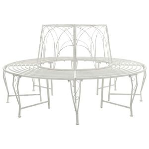 Imagine vidaXL Bancă cu arbori 8-Număr de locuri Ø 160 x 89 cm Oțel Alb Antic