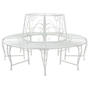Imagine vidaXL Bancă cu arbori 8-Număr de locuri Ø 160 x 89 cm Oțel Alb Antic
