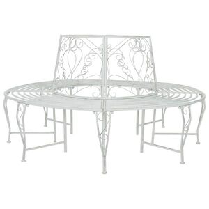 Imagine vidaXL Bancă cu arbori 8-Număr de locuri Ø 160 x 89 cm Oțel Alb Antic