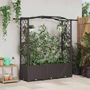 Imagine vidaXL Pat Ridicat cu Trellis și Acoperiș Maro 164 x 40 x 138 cm PP