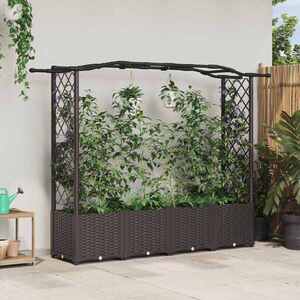 Imagine vidaXL Pat Ridicat cu Trellis și Acoperiș Maro 204 x 40 x 138 cm PP