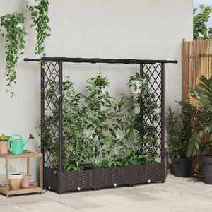 Imagine vidaXL Pat Ridicat cu Trellis și Acoperiș Maro 164 x 40 x 121 cm PP