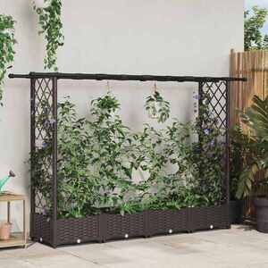 Imagine vidaXL Pat Ridicat cu Trellis și Acoperiș Maro 203 x 40 x 121 cm PP
