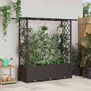 Imagine vidaXL Pat Ridicat cu Trellis și Acoperiș Maro 162, 5 x 40 x 136 cm PP
