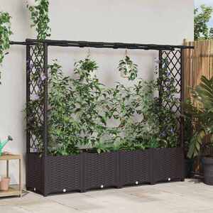 Imagine vidaXL Pat Ridicat cu Trellis și Acoperiș Maro 203 x 40 x 136 cm PP