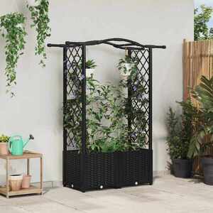 Imagine vidaXL Pat Ridicat cu Trellis și Acoperiș Negru 125 x 40 x 138 cm PP