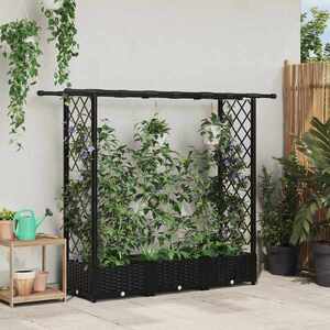 Imagine vidaXL Pat Ridicat cu Trellis și Acoperiș Negru 164 x 40 x 121 cm PP