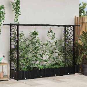 Imagine vidaXL Pat Ridicat cu Trellis și Acoperiș Negru 203 x 40 x 121 cm PP