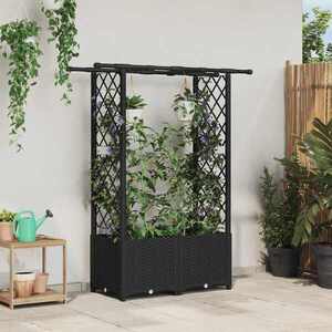Imagine vidaXL Pat Ridicat cu Trellis și Acoperiș Negru 124, 5 x 40 x 136 cm PP