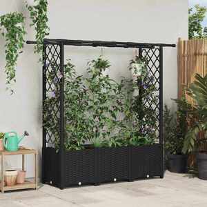 Imagine vidaXL Pat Ridicat cu Trellis și Acoperiș Negru 162, 5 x 40 x 136 cm PP