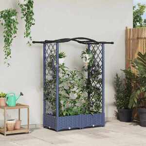 Imagine vidaXL Pat Ridicat cu Trellis și Acoperiș Gri 124 x 40 x 123 cm PP