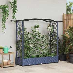 Imagine vidaXL Pat Ridicat cu Trellis și Acoperiș Gri 169 x 40 x 123 cm PP
