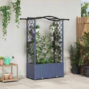 Imagine vidaXL Pat Ridicat cu Trellis și Acoperiș Gri 125 x 40 x 138 cm PP