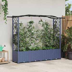 Imagine vidaXL Pat Ridicat cu Trellis și Acoperiș Gri 204 x 40 x 138 cm PP