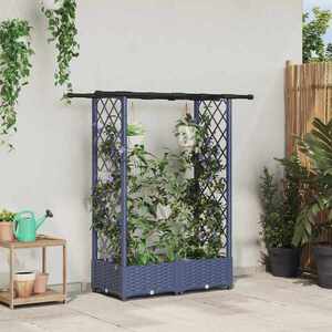 Imagine vidaXL Pat Ridicat cu Trellis și Acoperiș Gri 122, 5 x 40 x 121 cm PP