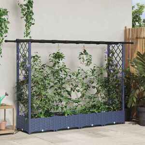 Imagine vidaXL Pat Ridicat cu Trellis și Acoperiș Gri 203 x 40 x 121 cm PP