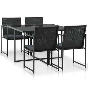Imagine vidaXL Set mobilier de exterior cu perne, 5 piese, negru, poliratan