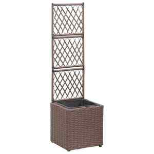 Imagine vidaXL Strat înălțat spalier cu 1 ghiveci maro 30x30x107 cm poliratan