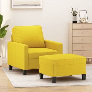 Imagine vidaXL Fotoliu canapea cu taburet, galben deschis, 60 cm, textil