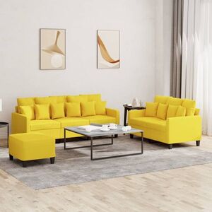 Imagine vidaXL Set de canapele cu perne, 3 piese, galben deschis, textil