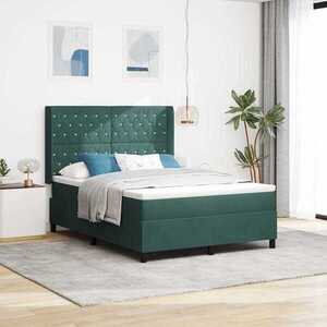 Imagine vidaXL Pat cu arcuri cu saltea Verde închis 140 x 200 cm Catifea