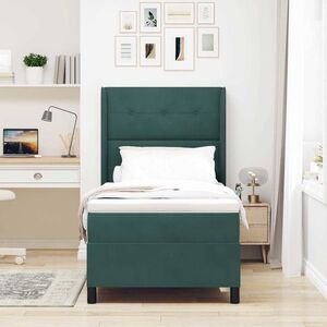 Imagine vidaXL Pat cu arcuri cu headboard Verde închis 90 x 190 cm Catifea