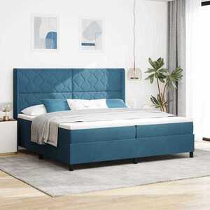 Imagine vidaXL Pat cu arcuri cu headboard albastru 200 x 200 cm Catifea