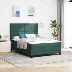 Imagine vidaXL Pat cu arcuri cu benzi LED Verde închis 140 x 200 cm Catifea