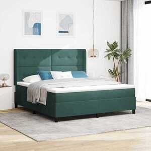 Imagine vidaXL Pat cu arcuri cu benzi LED Verde închis 180 x 200 cm Catifea