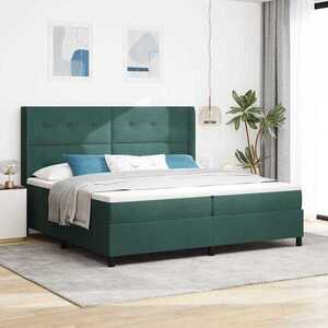 Imagine vidaXL Pat cu arcuri cu benzi LED Verde închis 200 x 200 cm Catifea