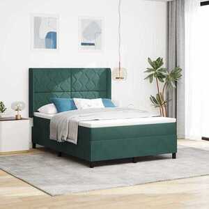 Imagine vidaXL Pat cu arcuri cu benzi LED Verde închis 140 x 200 cm Catifea