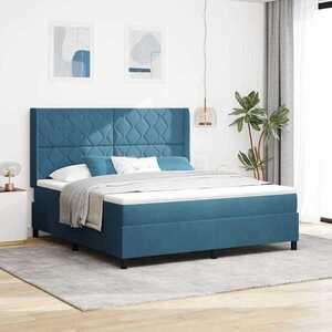 Imagine vidaXL Pat cu arcuri cu benzi LED albastru 180 x 200 cm Catifea