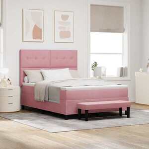 Imagine vidaXL Pat cu arcuri cu pernă cu headboard Roz 200 x 140 cm Catifea