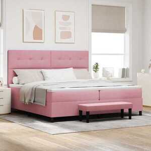 Imagine vidaXL Pat cu arcuri cu headboard Roz 200 x 200 cm Catifea