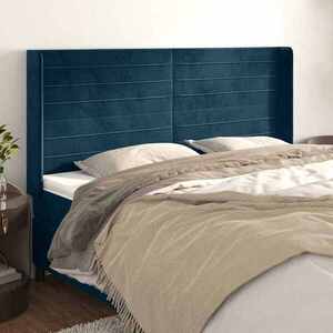Imagine vidaXL Tăblie pat cu urechi albastru închis 203x16x118/128 cm catifea