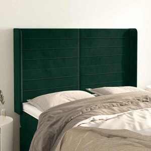 Imagine vidaXL Tăblie pat cu aripioare verde închis 147x16x118/128 cm catifea