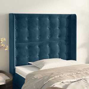 Imagine vidaXL Tăblie pat cu urechi albastru închis 103x16x118/128 cm catifea