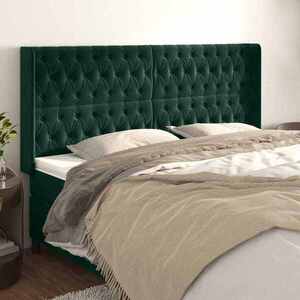 Imagine vidaXL Tăblie pat cu aripioare verde închis 183x16x118/128 cm catifea