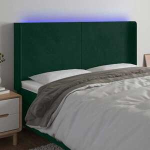 Imagine vidaXL Tăblie de pat cu LED, verde închis, 203x16x118/128 cm, catifea