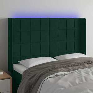 Imagine vidaXL Tăblie de pat cu LED, verde închis, 147x16x118/128 cm, catifea