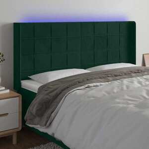 Imagine vidaXL Tăblie de pat cu LED, verde închis, 203x16x118/128 cm, catifea